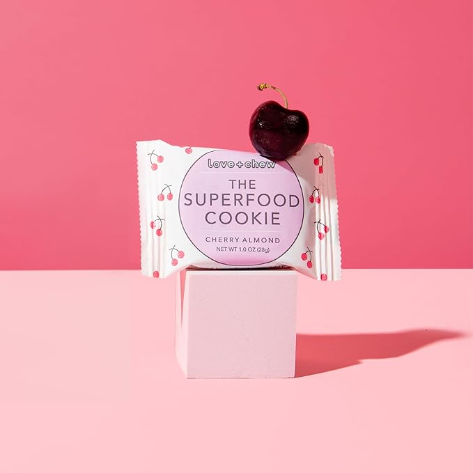 Love + Chew Cherry Almond Minis Bulk Box - Tasty, Gluten Free Cookies - Vegan, Healthy, Paleo, Non GMO - Individually Wrapped and Soft Baked - Made from High Protein Almonds - 1 Ounce Each, 80 Count