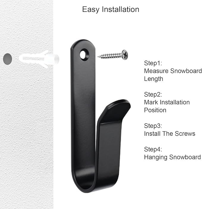 4 Pack Snowboard Wall Mount Clips, Horizontal Skateboard Wall Mount with Screws, Snowboard Display Stand, Indoor Snowboard Storage, Snowboard Wall Rack Storage and Display for Room, Garage