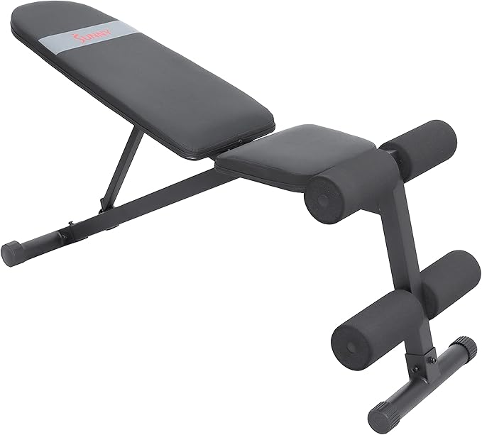 Sunny Health & Fitness Compact Premium Incline Bench Press Bar Rack Set & Optional Leg Extension Developer, Preacher Curl for Solid Strength Training Home Gym