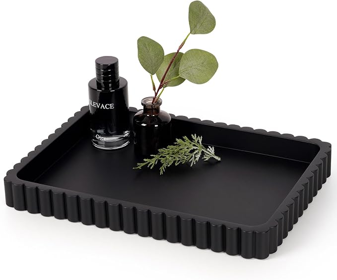 Concrete Decorative Tray for Coffee Table Decor, 14" Coffee Table Tray Ottoman Tray Table Centerpieces, Rectangular Modern Decorative Trays for Home Decor, Living Room, Entry, Black