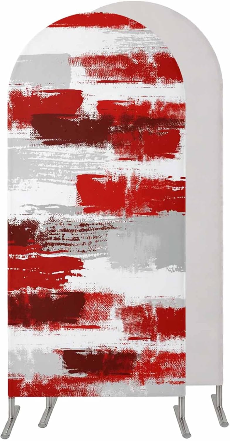 Jnbasdffb 7.2 Red Abstract Wedding Arch Cover, Stretchy Spandex Arch Backdrop Stand Covers FT, Grey Modern Mottled Art