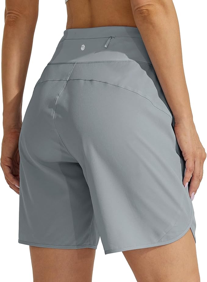 Willit Women's 7" Athletic Running Shorts Long Workout Hiking Shorts Quick Dry High Waisted Active Zipper Pocket(Small)