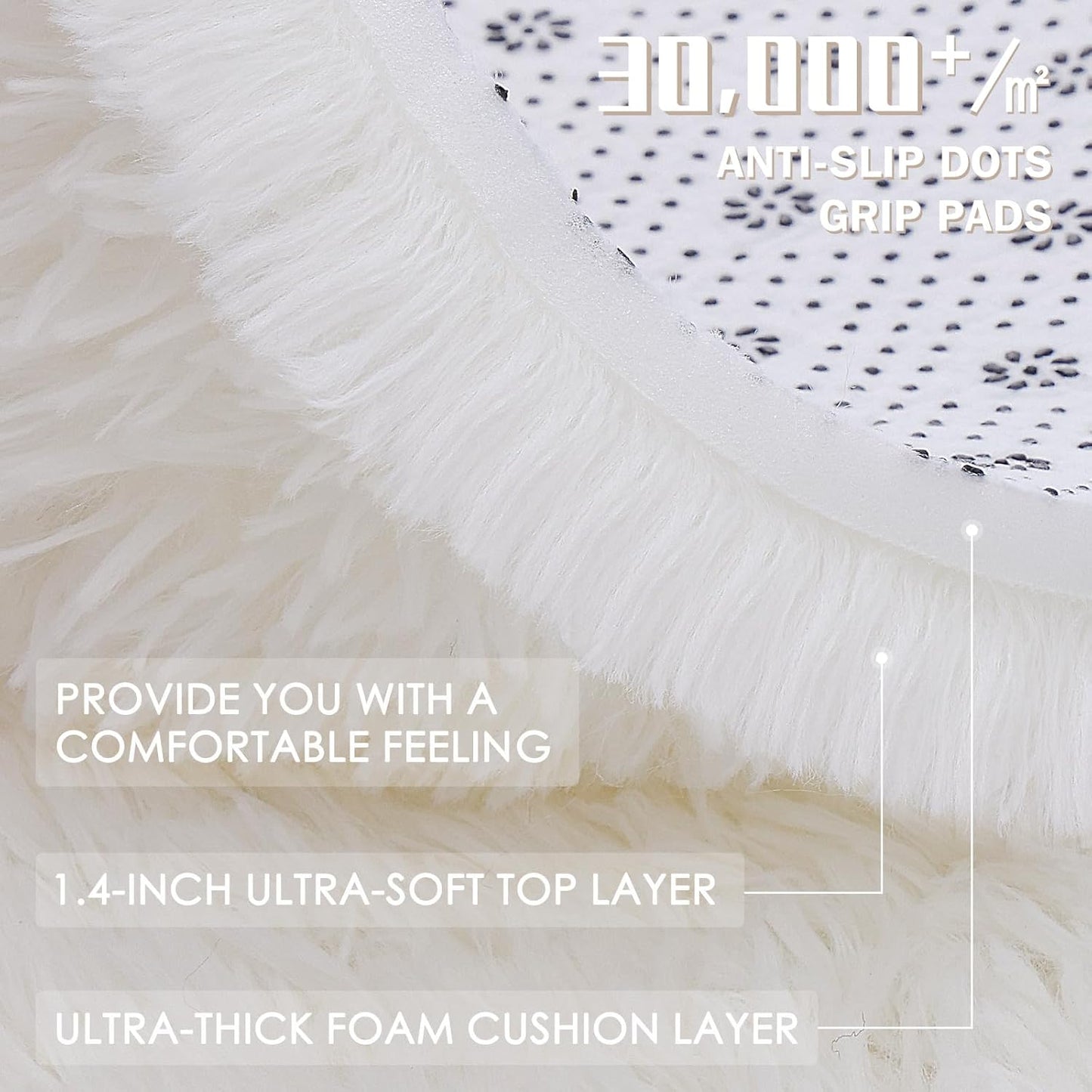 OLANLY 6x6 Area Rug - Soft, Fluffy Shaggy Carpet for Living Room & Bedroom | Machine Washable, Ivory