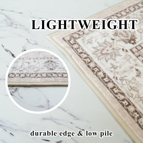 Hallway Washable Runner Rug - Vintage Soft Non-Slip Indoor Carpet for Kitchen & Entryway | 3x10 Beige