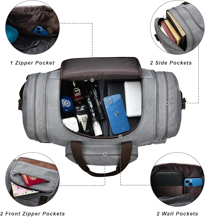 Dimayar Expandable Duffle Bag for Men, 50L Large-Capacity Weekender, Water-Resistant Mens Duffle Bags for Traveling, Lightweight & Durable Overnight Carry-On, Versatile Gym and Travel Bag