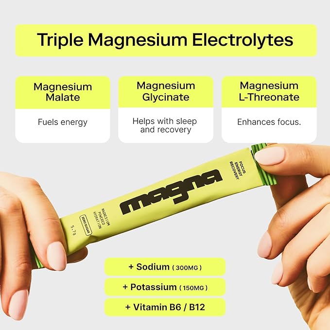 Magna Electrolyte Powder Drink Mix for Hydration, Energy & Focus Support with Magnesium L Threonate, Sodium, Potassium, Vitamin D, B6 & B12, Sugar Free, Unflavored, 28 Servings