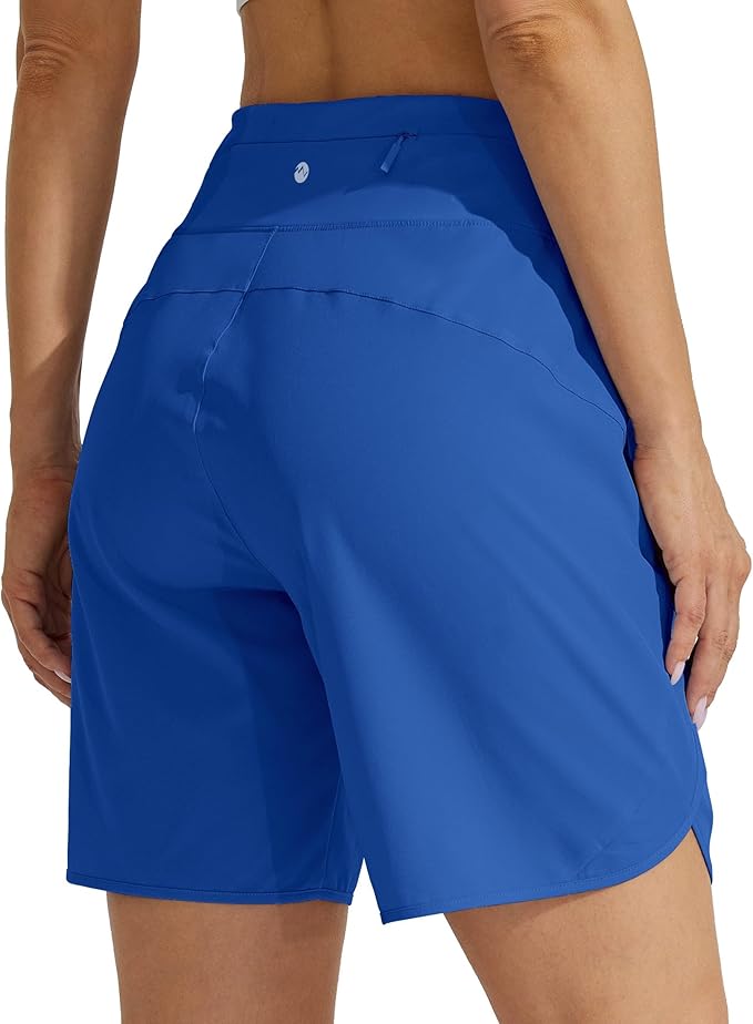Willit Women's 7" Athletic Running Shorts Long Workout Hiking Shorts Quick Dry High Waisted Active Zipper Pocket(Large)