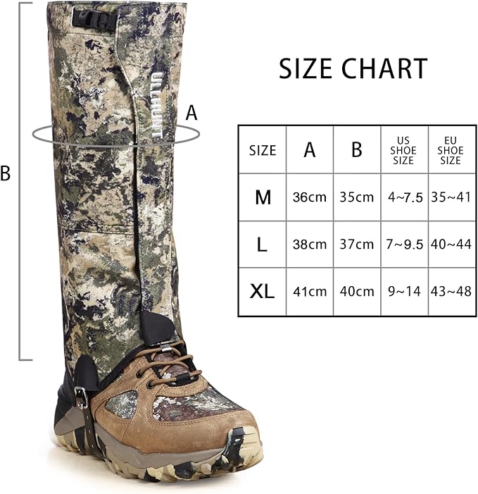 TREKMASTER Hunting Gaiters Leg Gaiters - Ultra Waterproof Leg Gaiters, Adjustable Snow Boot Gaiters for Hiking, Hunting, and More
