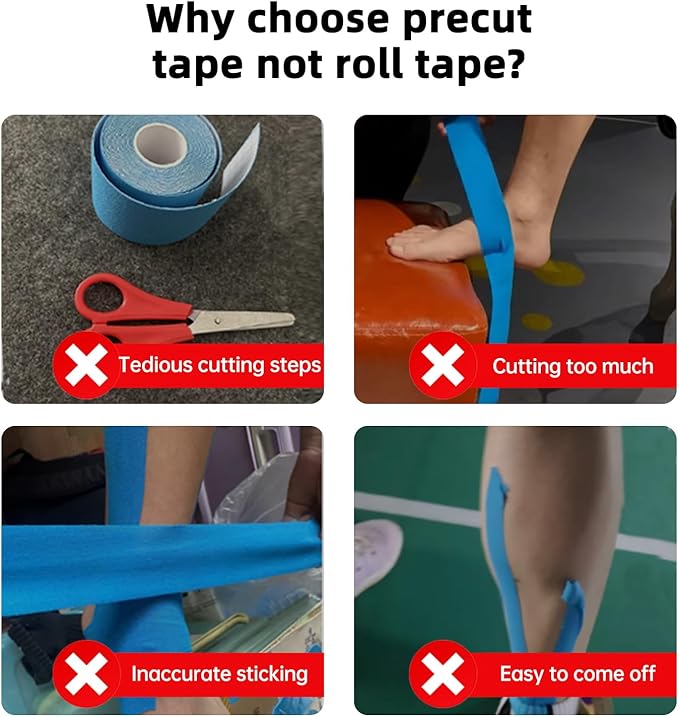IEADEN Precut Kinesiology Tape for Knees, 10 Pcs - Knee Support & Stability, Knee Pain Relief Athletic Tape - Waterproof & Elastic, Breathable Hypoallergenic Latex-Free Tape, Blue