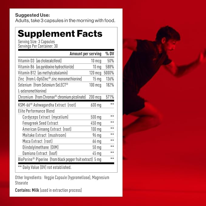 Mdrive Elite Testosterone Booster for Men - Supports Immune Health, Energy, VO2Max, Recovery, Stress Relief, Lean Muscle, KSM-66 Ashwagandha, DIM, Fenugreek, 90 Capsules