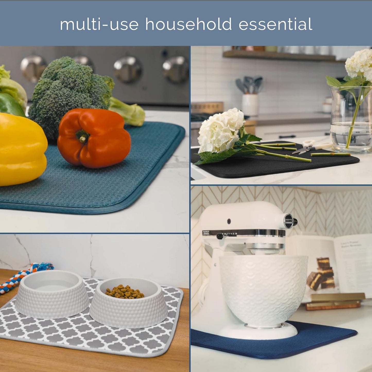 S&T INC. Dish Drying Mat - Absorbent Microfiber Kitchen Counter Pad, 16” x 18”, Navy Color