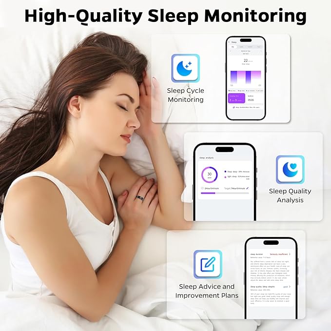 Upgrade Smart Ring for Women Men,Waterproof Fitness Ring, Fitness Tracker for Activity Monitoring,Sleep Tracker, No Subscription Fee, Smart Health Ring for iSO & Android (Black,12#)