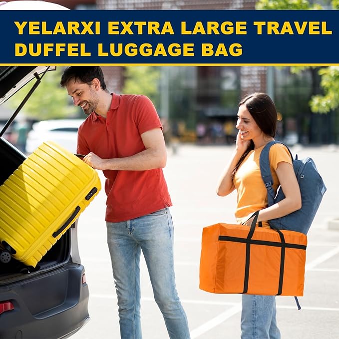 Extra Large Duffle Bag, 30 x 19 x 11 in Travel Big Duffle Bag with Zipper Handle Storage Foldable Waterproof Lightweight Bag for Women Men Travel Moving Camping (Orange)