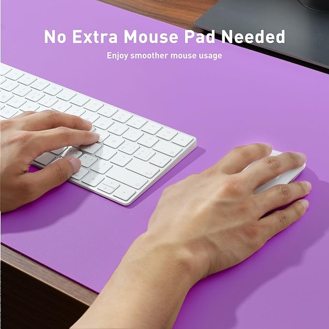 Aothia Leather Desk Pad Protector, Mouse Pad, Office Desk Mat, Non-Slip PU Leather Desk Blotter, Laptop Desk Pad, Waterproof Desk Writing Pad for Office and Home (23.6" x 13.7", Iris Violet)