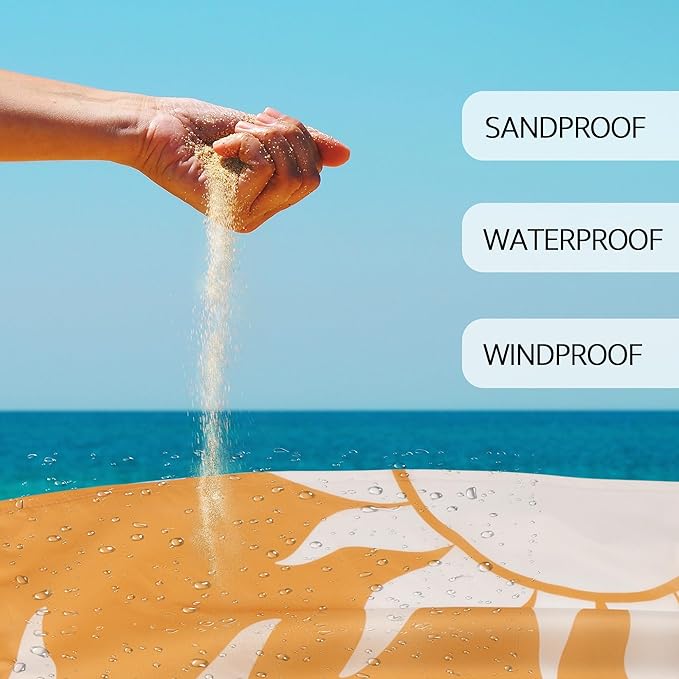 Beach Blanket, Waterproof Sandproof Beach Blanket with 4 Stakes & Pockets, 78''×86'' Lightweight Outdoor Picnic Blanket for Travel, Camping, Hiking