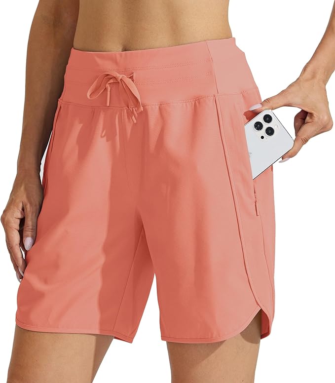 Willit Women's 7" Athletic Running Shorts Long Workout Hiking Shorts Quick Dry High Waisted Active Zipper Pocket(X-Large)