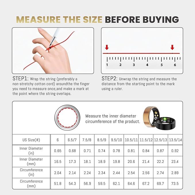 Smart Ring For Women Men, Health Tracker with Heart Rate/Blood Oxygen/Blood Pressure/Sleep Monitoring/Step Counting, IP68 Waterproof Fitness ring, No App Fees for iPhone & Android (Silver, 12#)