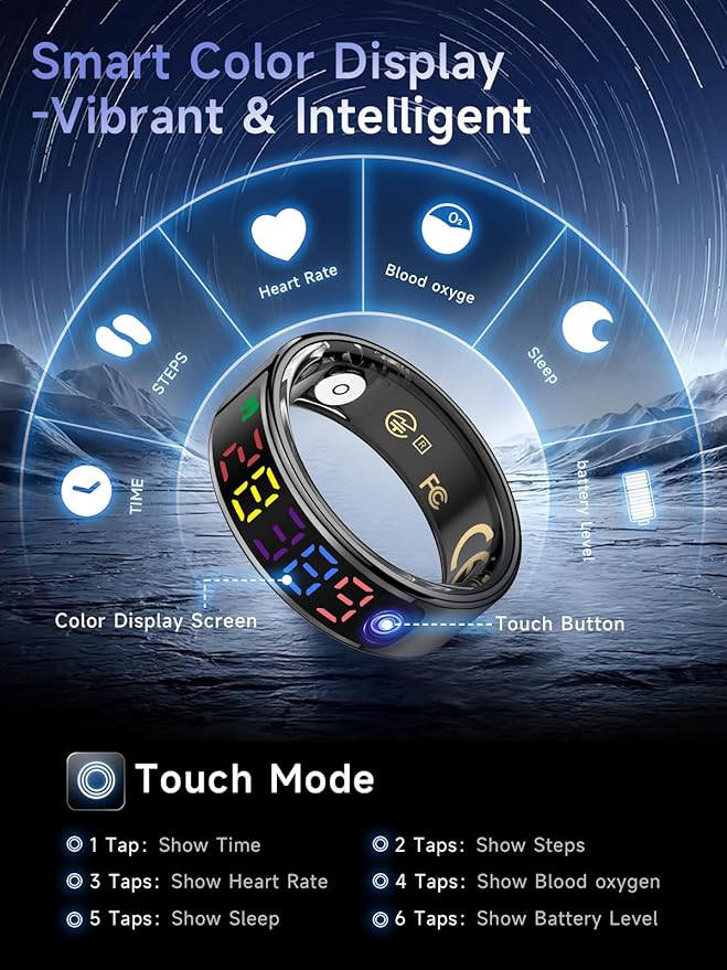 Smart Ring for Women Men, Health Ring with Colorful Display, Fitness Tracker with Heart Rate, Blood Oxygen, Sleep Monitor, No Subscription Fee, 5ATM Waterproof for iPhone & Android (Rose Gold, 10)
