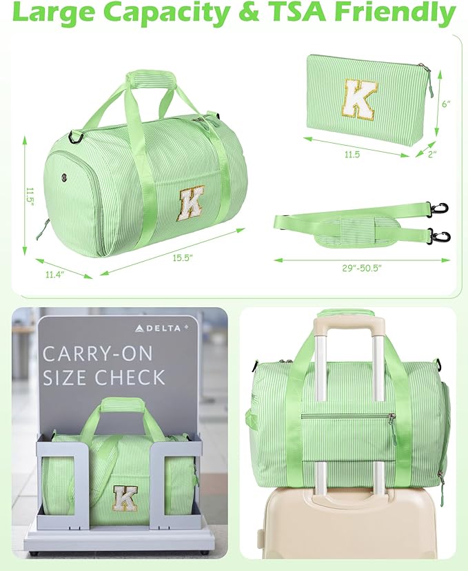 Birthday Gifts for Teenager, Girl Gym Bag, Kids Monogram Overnight Duffel Bags with Shoe Compartment, Personalized Travel Bag with Makeup Pouch, Preppy Stuff for Girls 10-12 (Letter B)