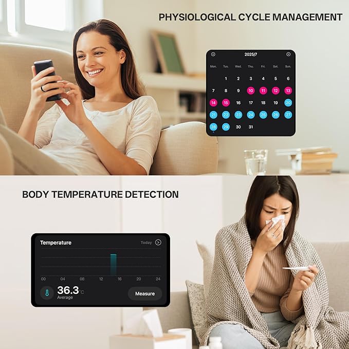 Smart Ring with Vibration Alerts, Health Tracker Ring with Body Temperature Monitor, Heart Rate, Sleep & Fitness Tracking, Waterproof Activity Ring for Men & Women, No App Fees(Silver, 13#)