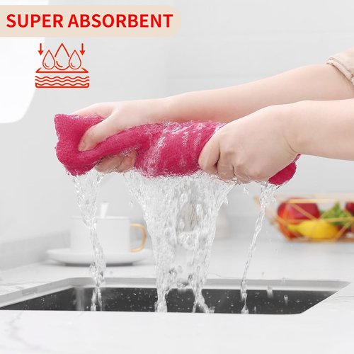 Homaxy Kitchen Dish Towels - Ultra Soft 100% Cotton Waffle Weave, Quick Drying, 13 x 28 Inches, 4-Pack, Hot Pink