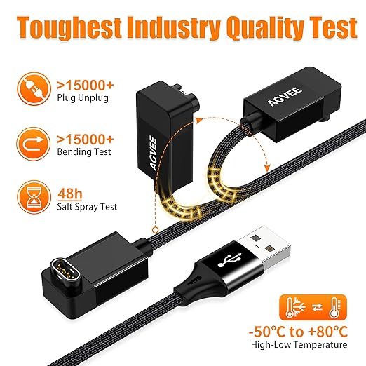 AGVEE 2 Pack 3.3ft Charger for Garmin Watch, L-Shape Zero Gap Charging Cable for Fenix, Forerunner, Vivoactive, Instinct, Venu, Tactix, Approach, D2, Quatix Series, Right Angle Braided, Black
