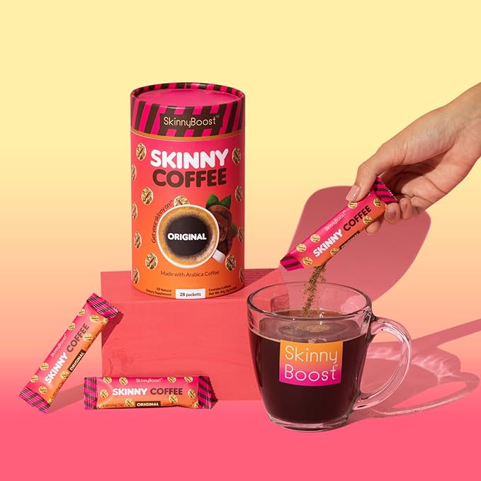 Skinny Boost Instant Skinny Coffee Sticks (Chocolate) - Made with Arabica Coffee Beans, Garcinia Cambogia, Green Tea Extract, B Vitamins, Fiber and Prebiotics –Sugar Free-Keto Friendly (28 Packets)