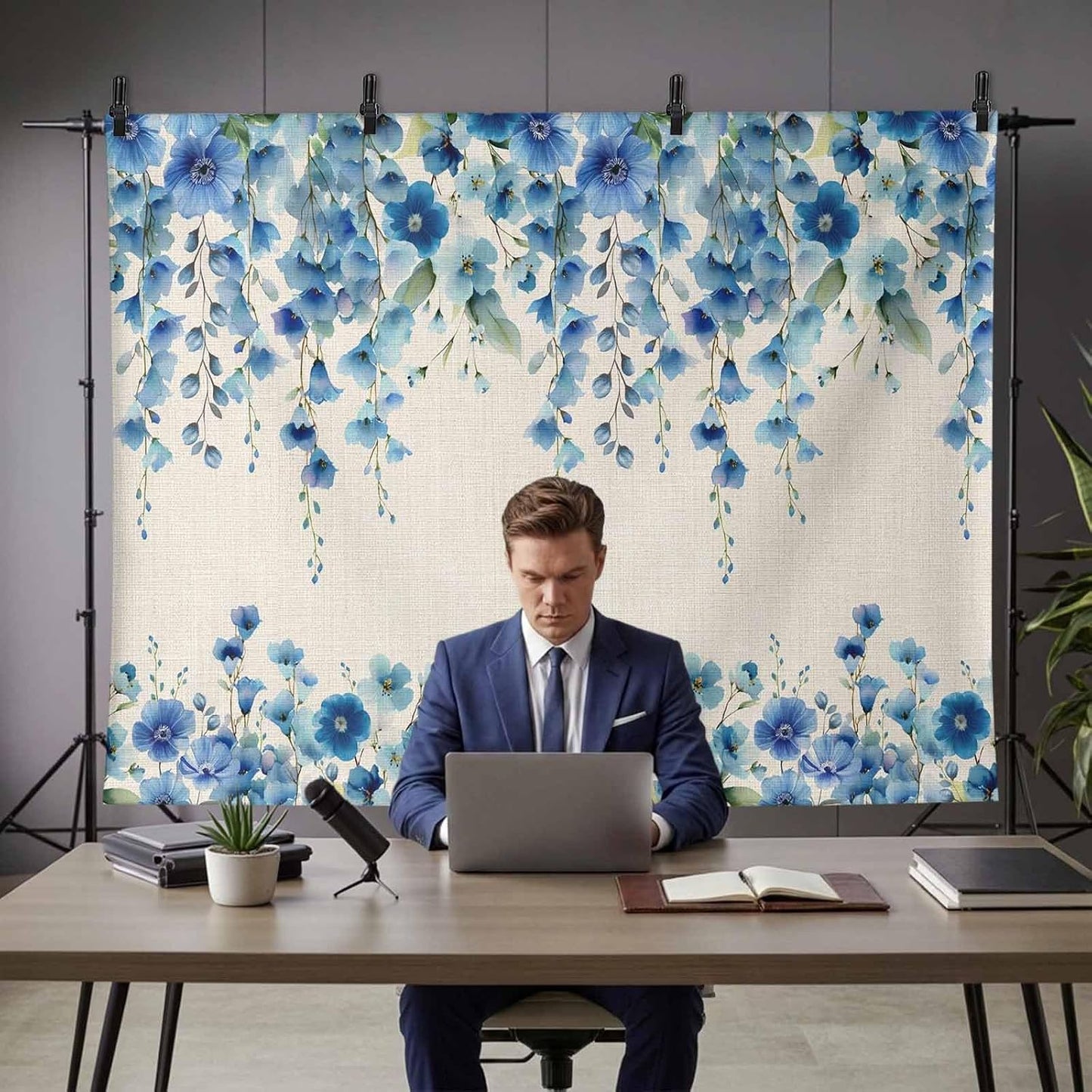 Znujuabbrel 10x8ft Props,Country Photography Backdrop,Retro Blue Flowers on Jam Professional Photo Backdrops