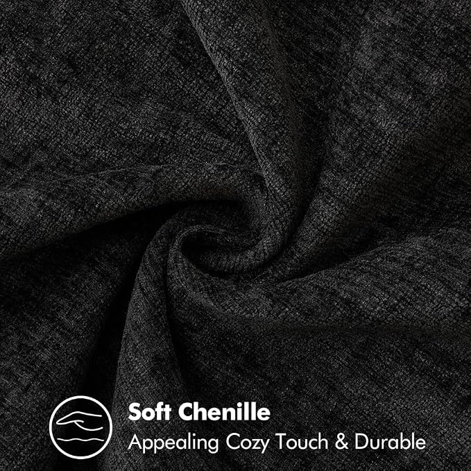 MIULEE Pack of 2 Lumbar Throw Pillow Covers 12x20 Inch Black Farmhouse Decorative Pillow Covers with Stitched Edge Soft Chenille Solid Dyed Pillow Covers for Couch Sofa Bed Living Room