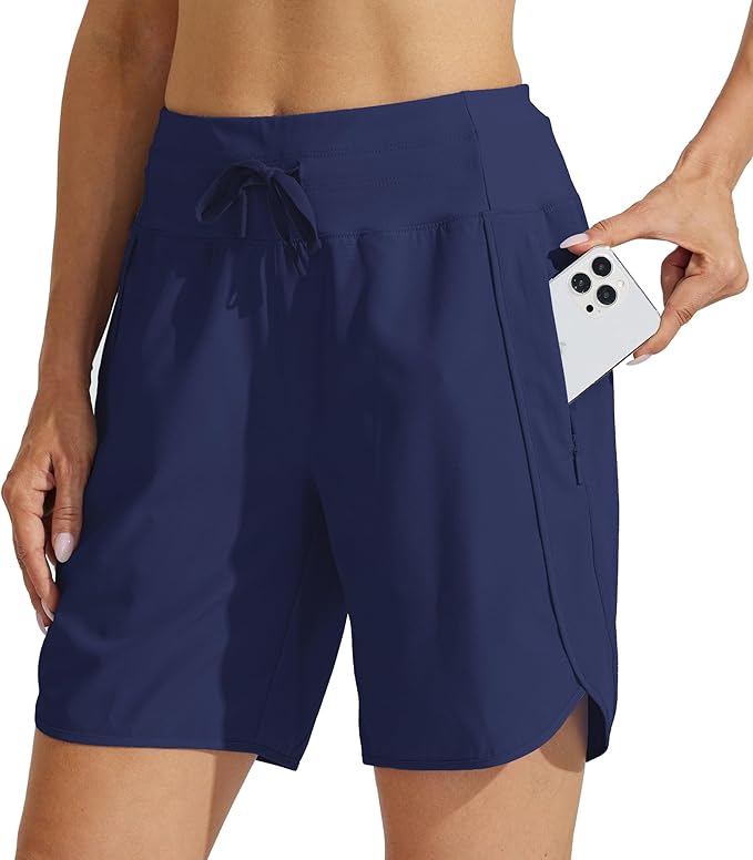 Willit Women's 7" Athletic Running Shorts Long Workout Hiking Shorts Quick Dry High Waisted Active Zipper Pocket(X-Large)