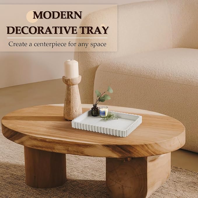 Concrete Decorative Tray for Coffee Table Decor, 14" Coffee Table Tray Ottoman Tray Table Centerpieces, Rectangular Modern Decorative Trays for Home Decor, Living Room, Entry, Granite
