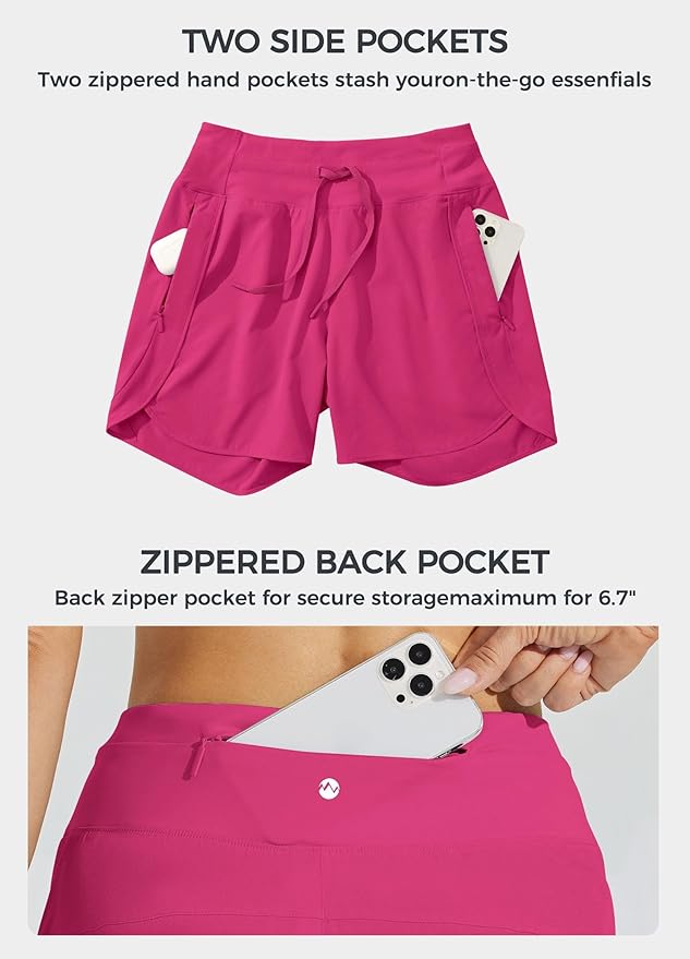 Willit Women's 7" Athletic Running Shorts Long Workout Hiking Shorts Quick Dry High Waisted Active Zipper Pocket(Medium)