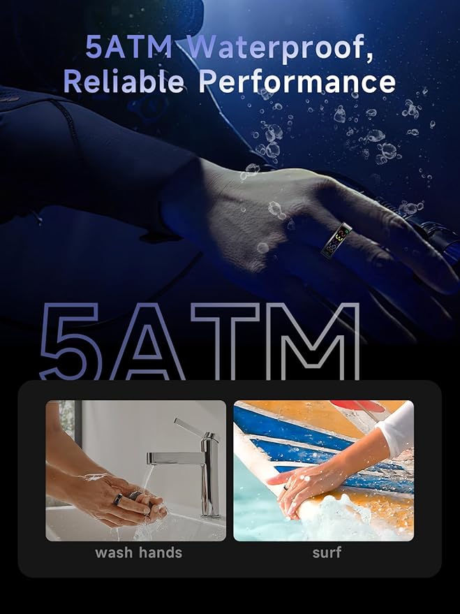 Smart Ring for Women Men, Health Ring with Colorful Display, Fitness Tracker with Heart Rate, Blood Oxygen, Sleep Monitor, No Subscription Fee, 5ATM Waterproof for iPhone & Android (Black, 10)