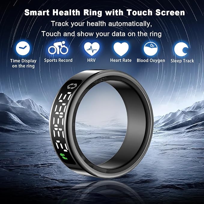 Smart Health Ring with Screen,for Women Men Fitness Tracker Heart Rate, Blood Oxygen, HRV, Sleep Monitoring, Step Counting, IP68 for iPhone and Android, No Subscription Fee (Black, 11#)