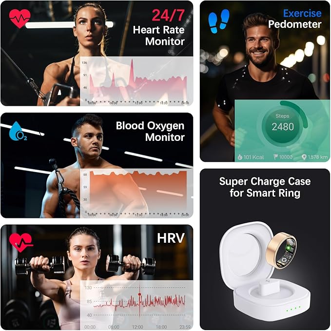 Health Tracker Ring, Smart Health Ring for Women Men with Heart Rate, Blood Oxygen, Sleep Monitor, Steps,Calories, No Subscription Fee, IP68 Waterproof Smart Ring for iPhone & Android (Rose Gold, 7#)