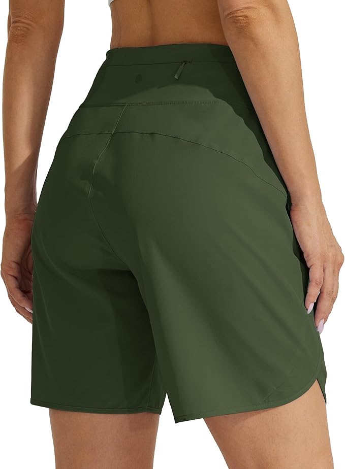 Willit Women's 7" Athletic Running Shorts Long Workout Hiking Shorts Quick Dry High Waisted Active Zipper Pocket(Medium)