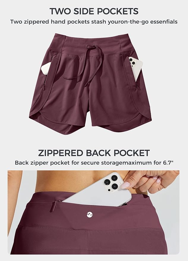Willit Women's 7" Athletic Running Shorts Long Workout Hiking Shorts Quick Dry High Waisted Active Zipper Pocket(Large)