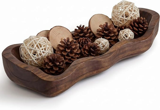 Nuogo 14 Inch Wavy Live Edge Dough Bowl Large Size Wood Rustic Dough Bowl Decorative for DIY Farmhouse Home Supplies Kitchen Decoration(Brown)