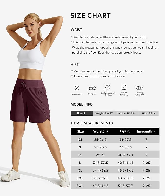 Willit Women's 7" Athletic Running Shorts Long Workout Hiking Shorts Quick Dry High Waisted Active Zipper Pocket(Large)