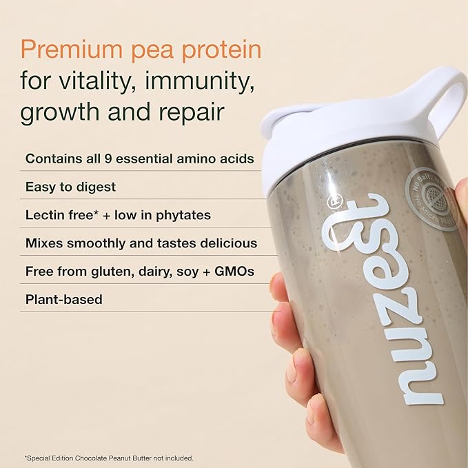 Nuzest - Pea Protein Powder - Clean Lean Protein, Premium Vegan Plant Based Protein Powder, Dairy Free, Gluten Free, GMO Free, Protein Shake, Smooth Vanilla, 100 Servings, 5.5 lb