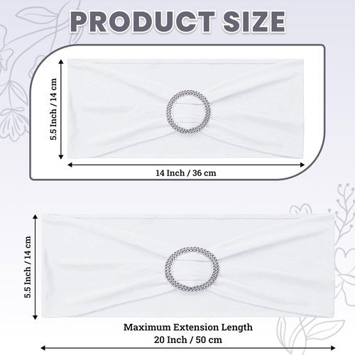 MDS Spandex Chair Sashes - Universal Fit Stretch Bands with Buckle Slider Bow | Pack of 250 - White
