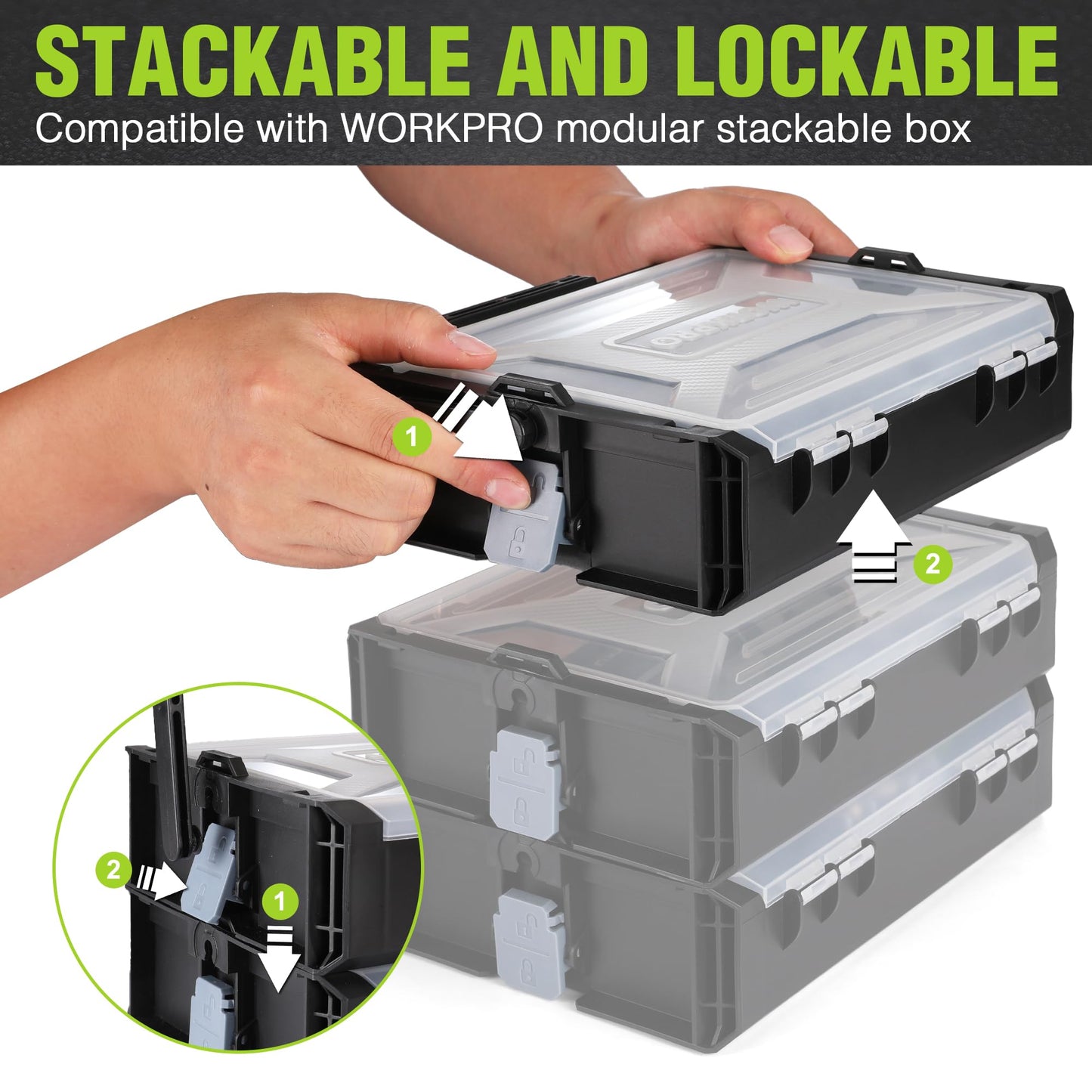 WORKPRO Power Drill Set with Stackable Tool Box, 8V Cordless Drill Driver and Bit Set, 2.0Ah Electric Cordless Screwdriver Kit with 3/8" Keyless Chuck, For Home Repair, DIY