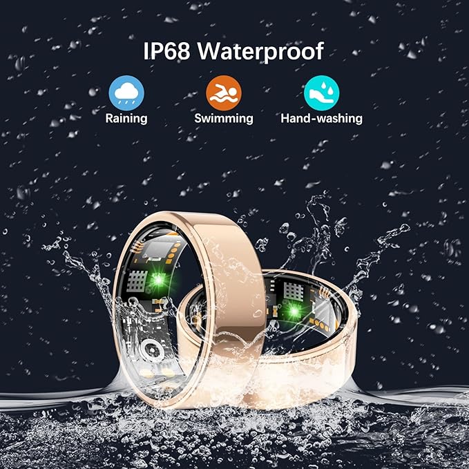 Health Tracker Ring, Smart Health Ring for Women Men with Heart Rate, Blood Oxygen, Sleep Monitor, Steps,Calories, No Subscription Fee, IP68 Waterproof Smart Ring for iPhone & Android (Rose Gold, 13#)
