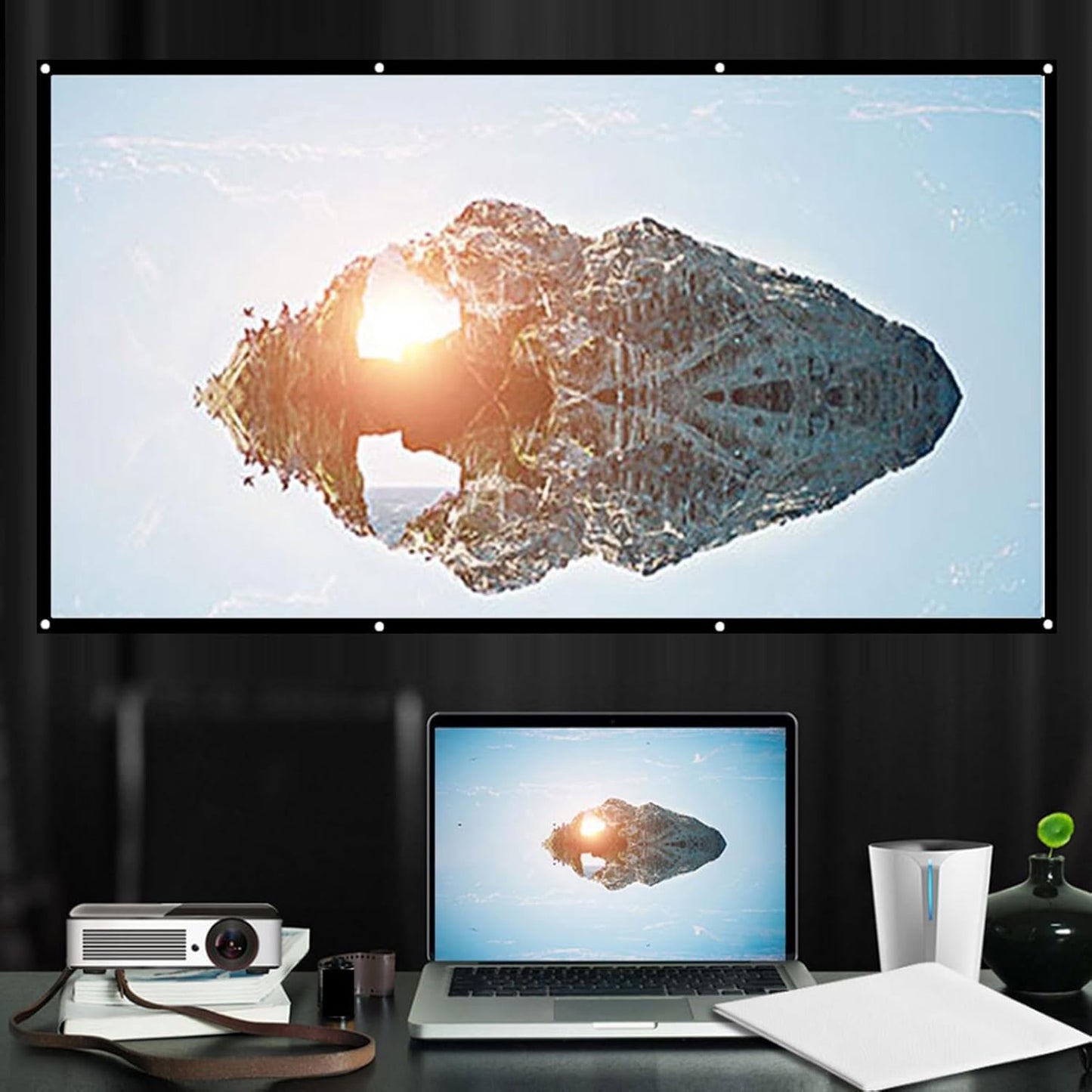 120 Inch, 16:9 Projector Screen Foldable Non Crease Portable Projection Screen, Thicken Soft White Polyester Projector