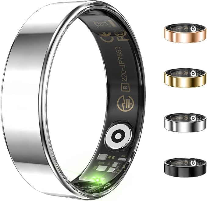 Health Activity Fitness Tracker, Ultra-thin Smart Ring for Women Men, Fitness Ring with Sleep Tracker, 24/7 Heart Rate Monitor, Step Counter, Calorie Pedometer, No APP Fee, for iOS Android (Silver #8)