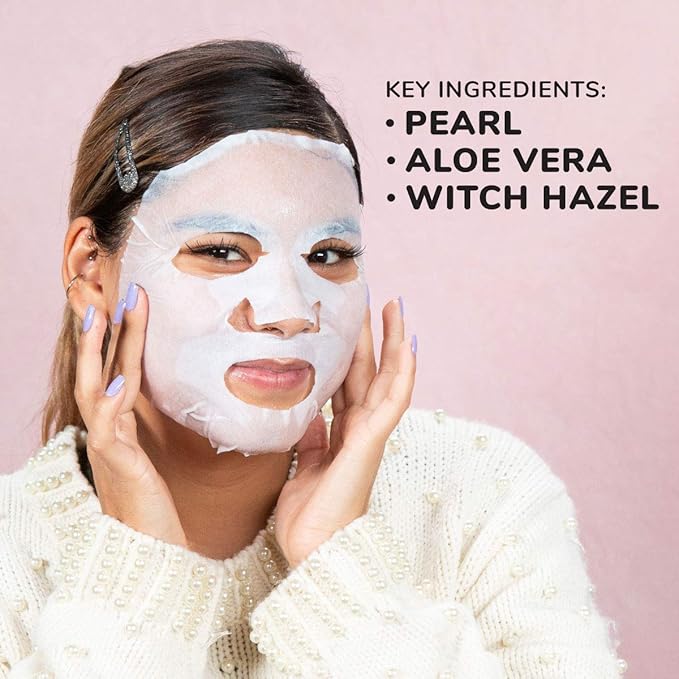 FACETORY K Beauty Face Mask Skin Care - Everyday PEARL Brightening Sheet Mask | Plant-Based with Pearl Essence (5 Pack)