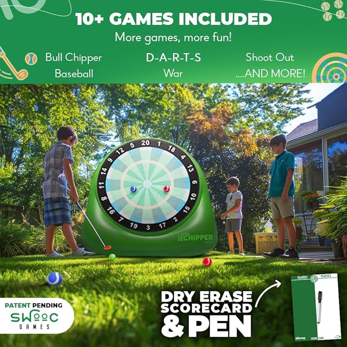 SWOOC Games® – Bull Chipper™ | Giant Golf Darts (Over 6ft Tall) w/ 10+ Golf Games | Backyard Game with Air Pump | Yard Game for Adults | Giant Outdoor Fun for Adults and Family | Outside Activity