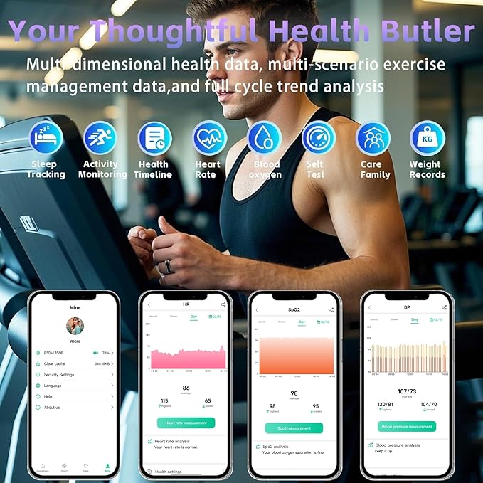 Activity Tracker Ring for Men ??Smart Ring with Heart Rate, SpO2, Blood Pressure, Sleep Monitoring, Step & Calorie Counter, 5ATM Waterproof, No Subscription Fee (Black, 7)