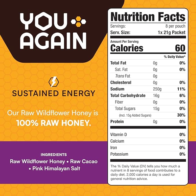You Again Super Honey Clean Energy Gel, Himalayan Salted Cacao | Electrolyte Replenishment Running Fuel | Endurance Workouts & Cycling Gel | Paleo & Carnivore Snack | Gluten-Free | USA Made | 24-Pack
