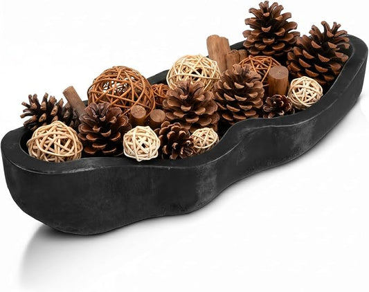 Nuogo 1 Pack 16 Inch Wavy Edge Dough Bowl Large Size Wood Rustic Dough Bowl Decorative for DIY Farmhouse Home Supplies Kitchen Decoration(Black)